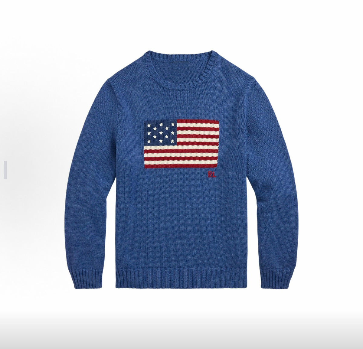 Sweater crew neck starry flag RL unisex pure cotton 2026 loose classic old money style pullover knit top