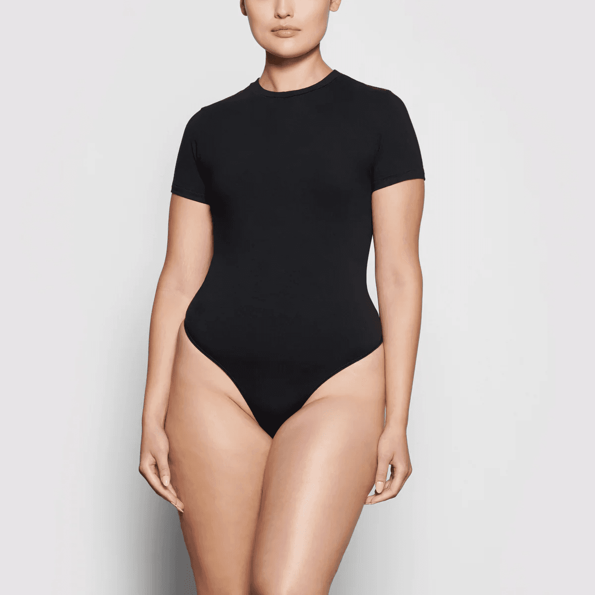 Cotton Bodysuit أسود بأكمام قصيرة لراحة يومية فائقة