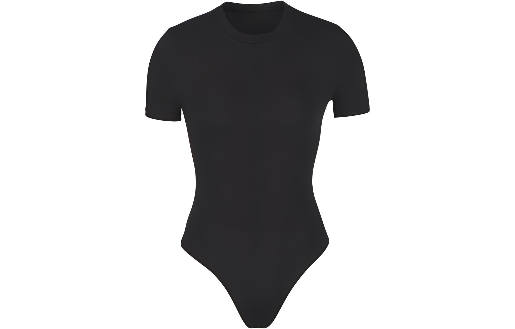 Cotton Bodysuit أسود بأكمام قصيرة لراحة يومية فائقة