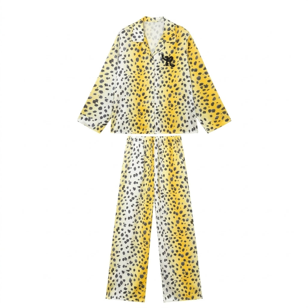Ombre leopard womens pajama set in white gold with button front shirt and wide leg pants