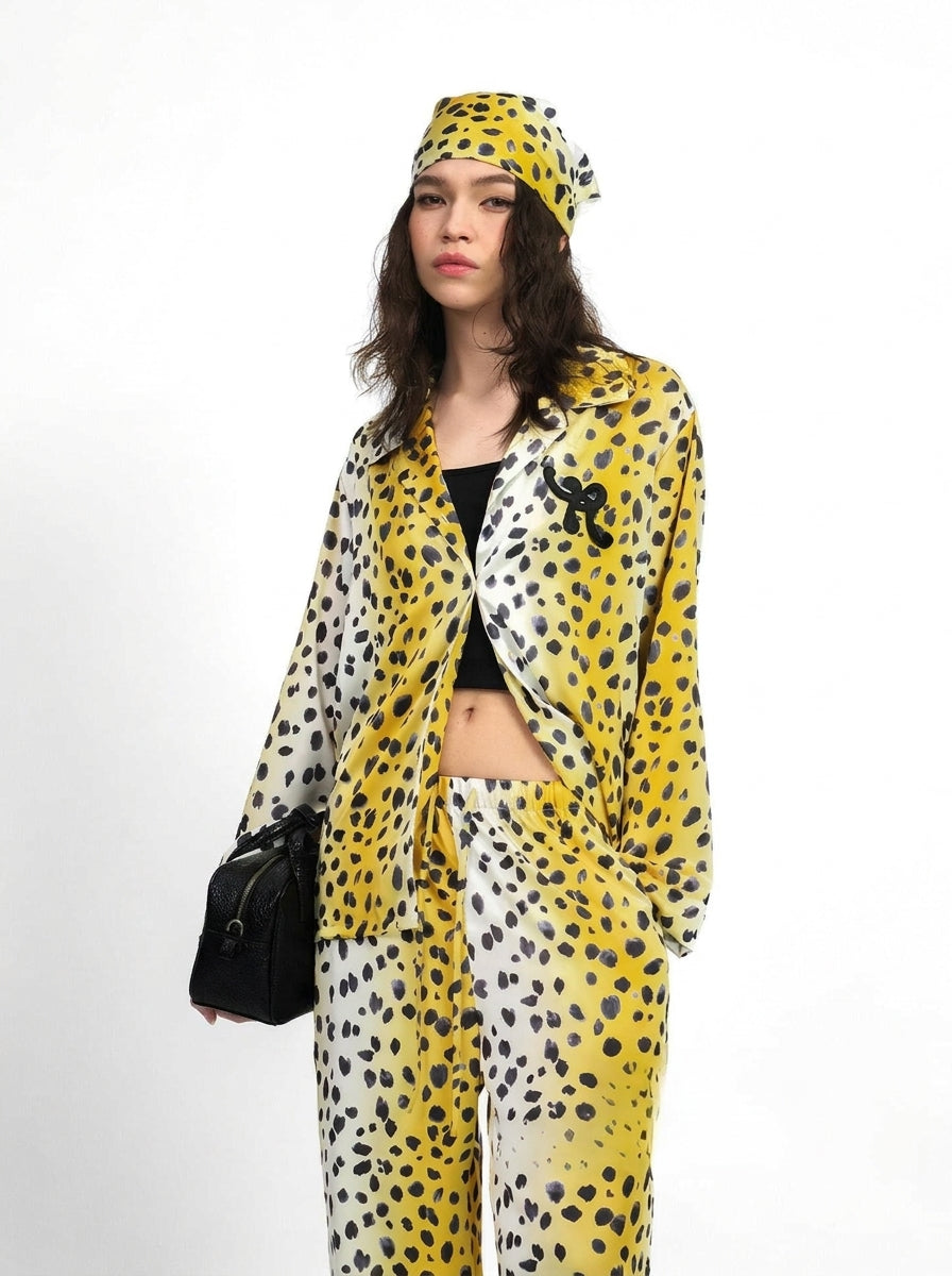 Womens two piece sleepwear set in white gold ombre leopard print