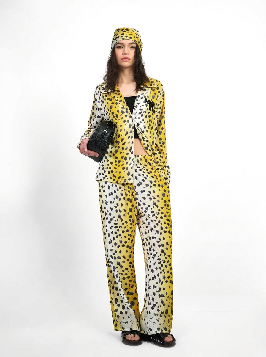 Leopard print loungewear set in white gold with a yellow, white and black fade