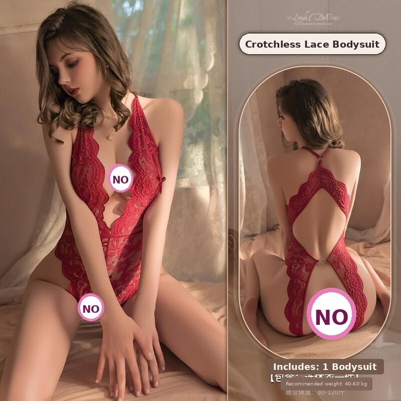 Lingerie Bodysuit دانتيل ناعم مكشوف الظهر بفتحة V عميقة